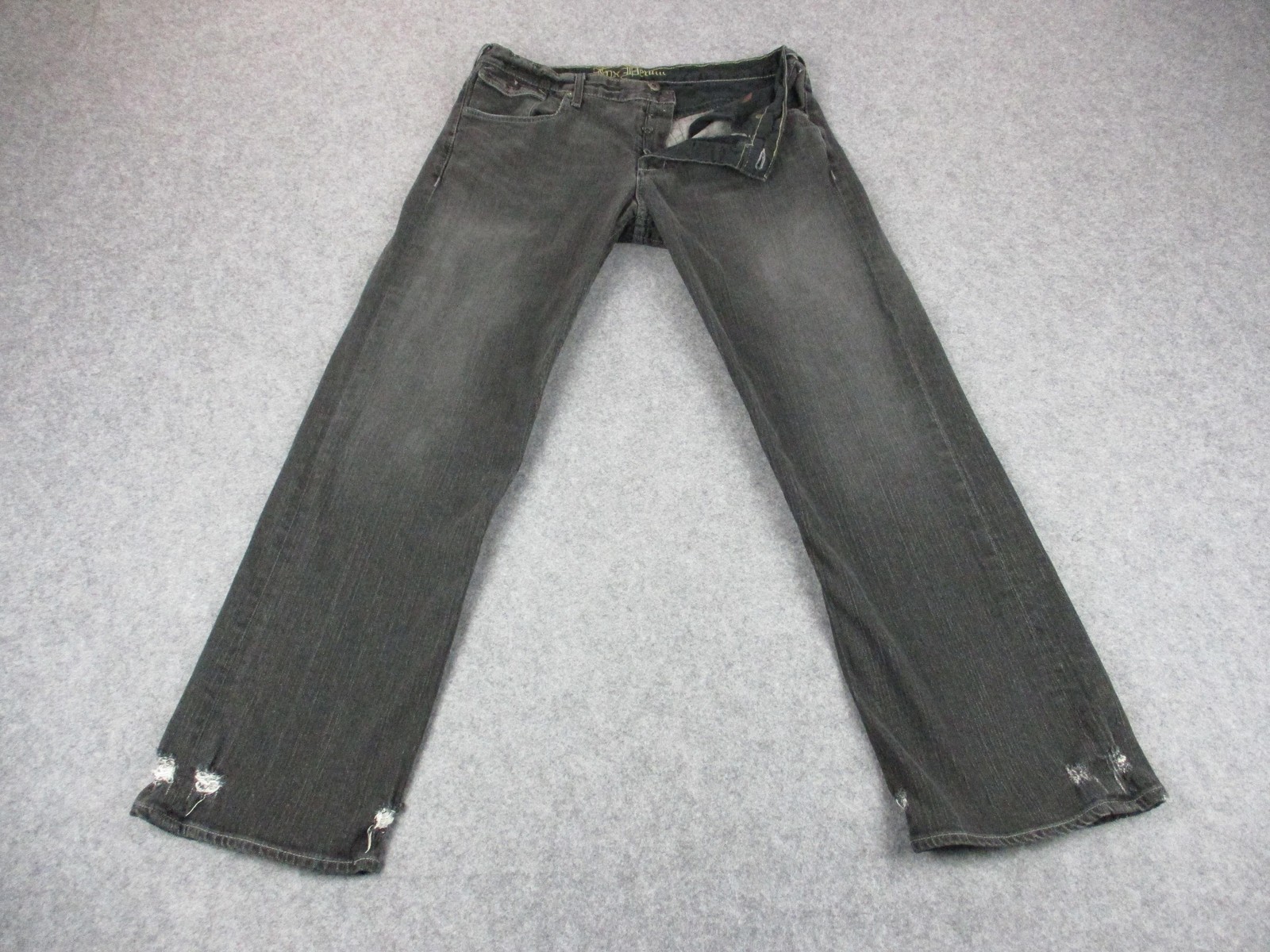 Fox Racing Jeans Mens 38 Black Button Fly Straight Leg Distressed Denim USA