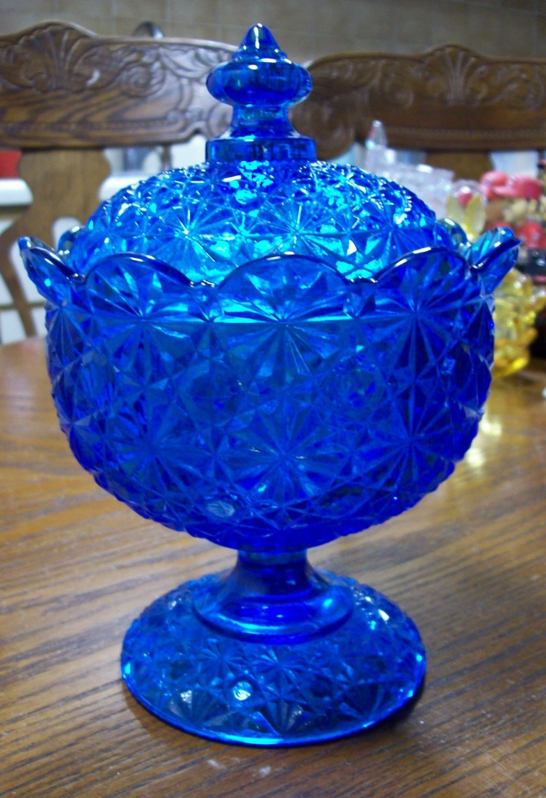 Fenton Daisy & Button Cobalt Blue Compote Lidded Candy Dish