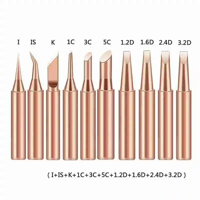 10Pcs 900M-T Pure Copper Soldering Iron Tips Set Lead-Free Solder Head Welding