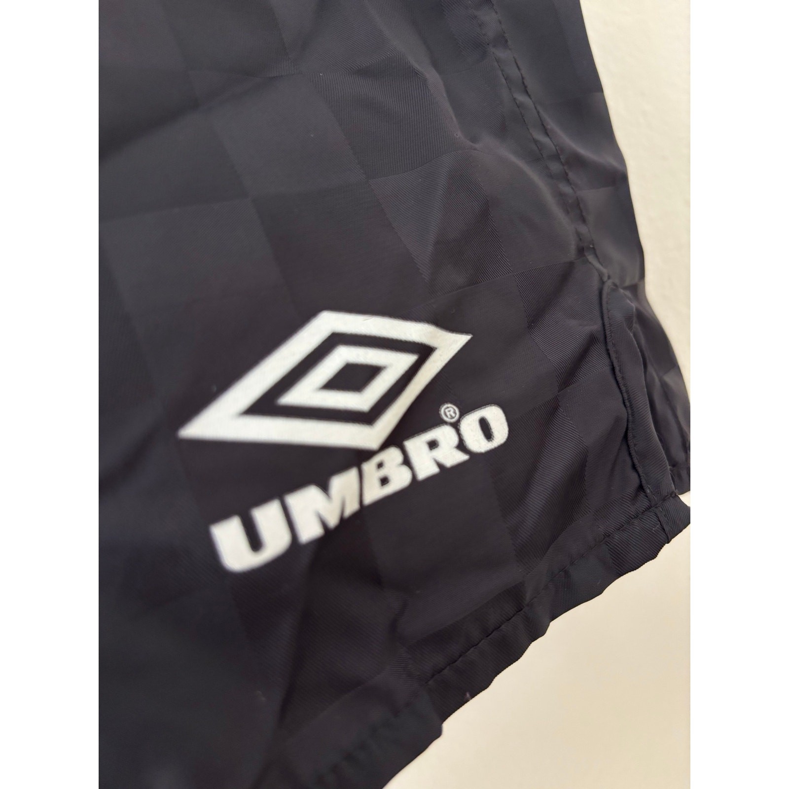 Vintage 90s Umbro Checkerboard Soccer Shorts Black Nylon Made in USA XL