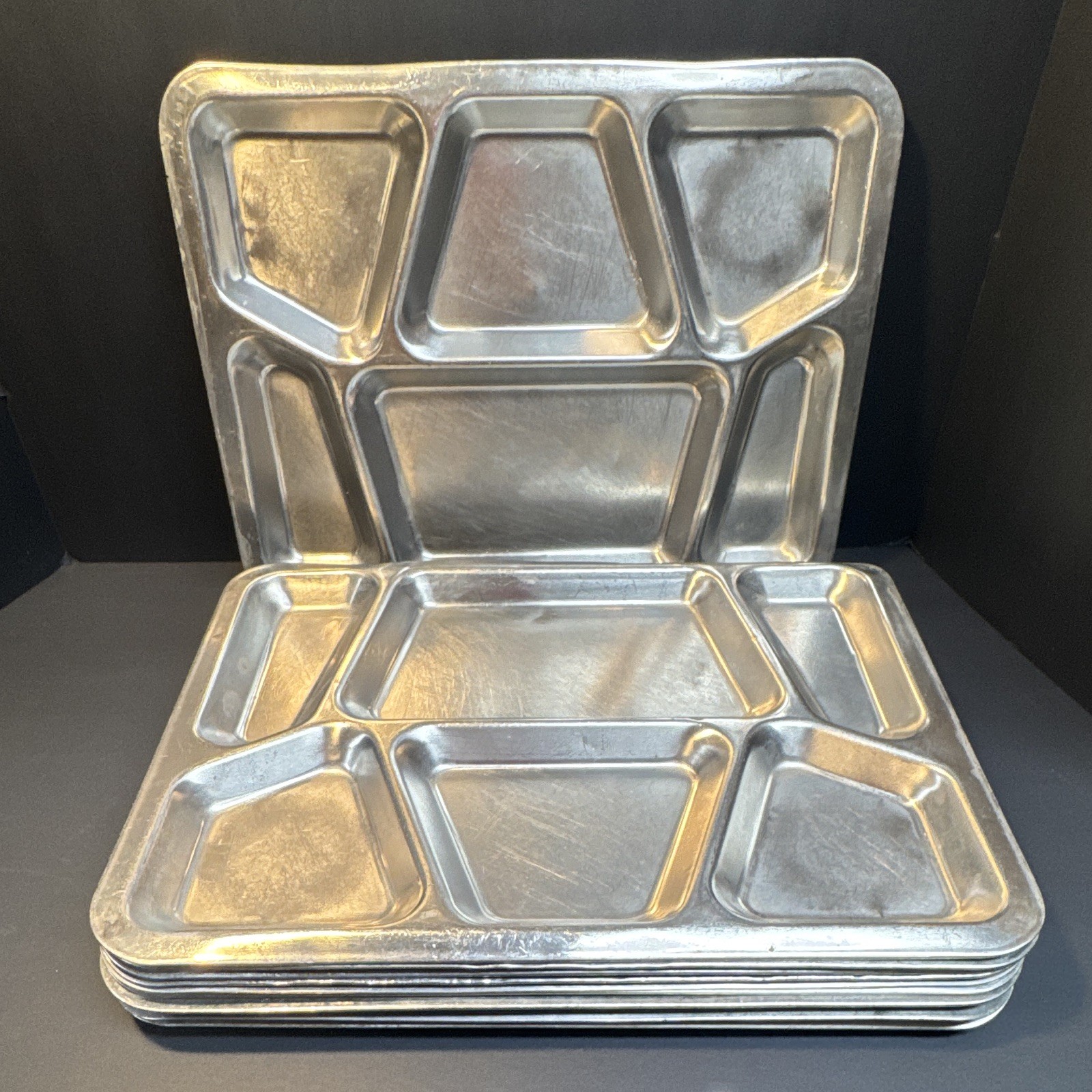 Vintage Carlton Stainless Steel Mess Trays Cafeteria Food Plates USA Lot of 10 Vintage Carlton Stainless Steel Mess Trays Cafeteria Food Plates USA Lot of 10