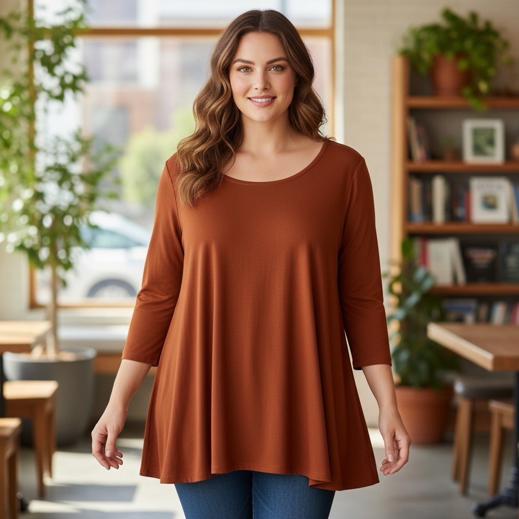 JM COLLECTION Womens 3X Terracotta Rust Orange Scoop Neck 3/4 Sleeve Tunic Top JM COLLECTION Womens 3X Terracotta Rust Orange Scoop Neck 3/4 Sleeve Tunic Top