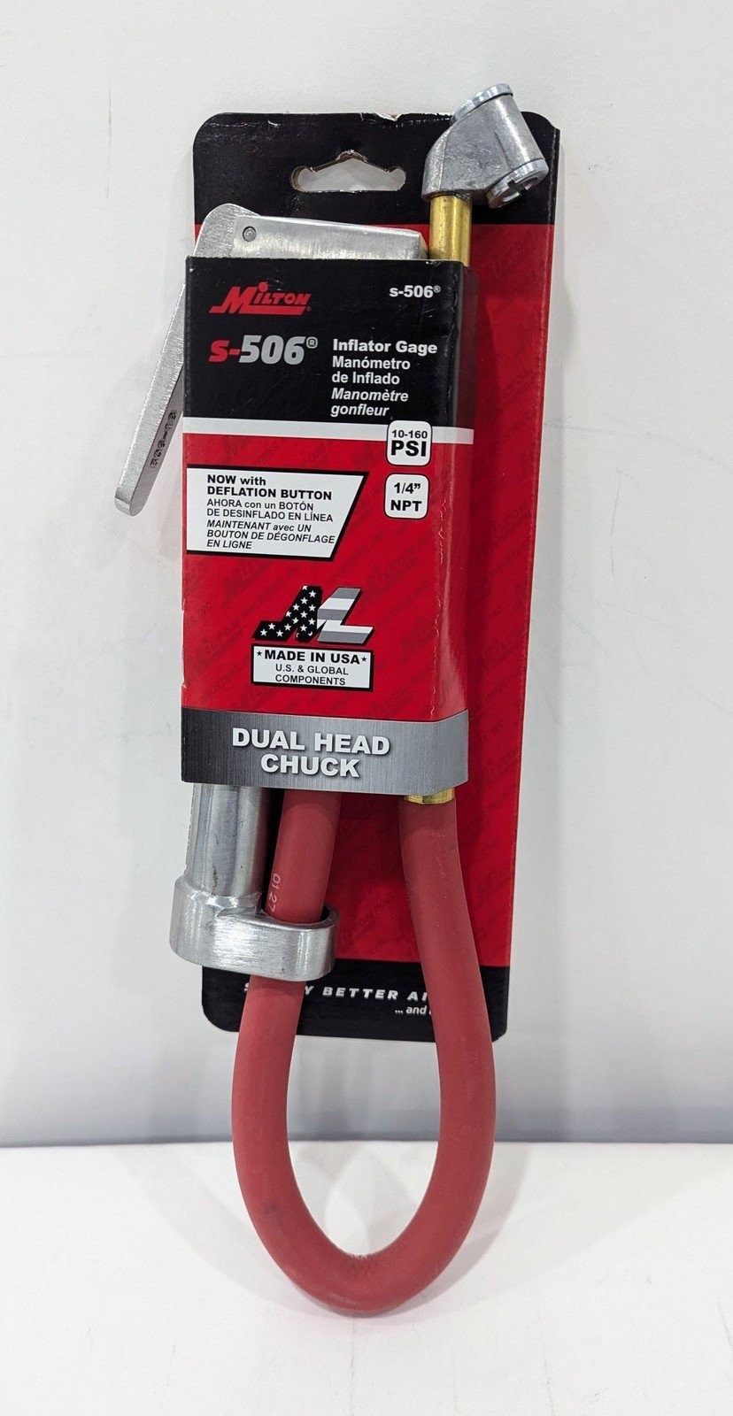 Milton S-506 Dual Head Chuck Tire Inflator Gauge - 15