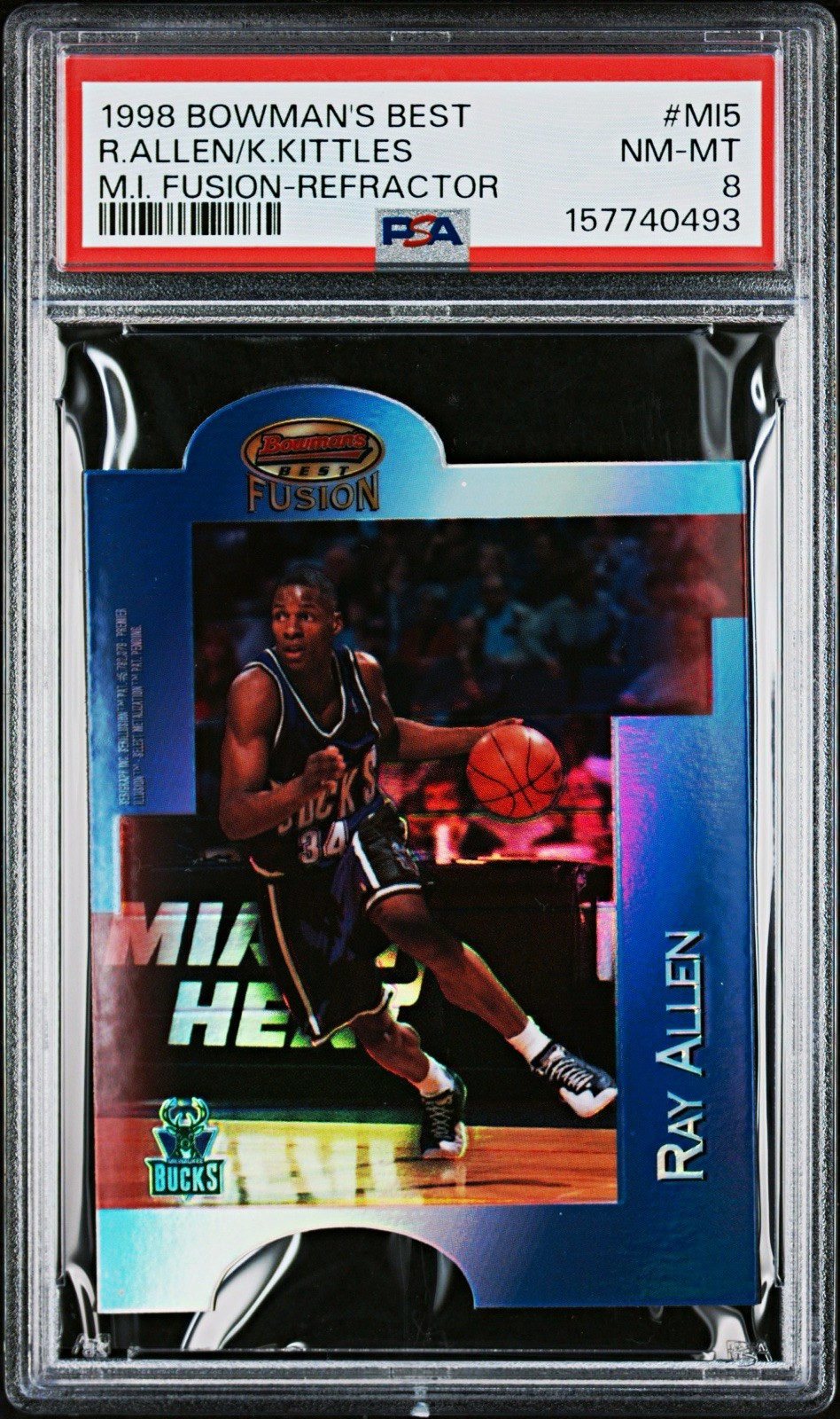 1998 Bowman's Best Ray Allen/Kerry Kittles M.I. Fusion-Refractor MI5 PSA 8 /100 1998 Bowman's Best Ray Allen/Kerry Kittles M.I. Fusion-Refractor MI5 PSA 8 /100