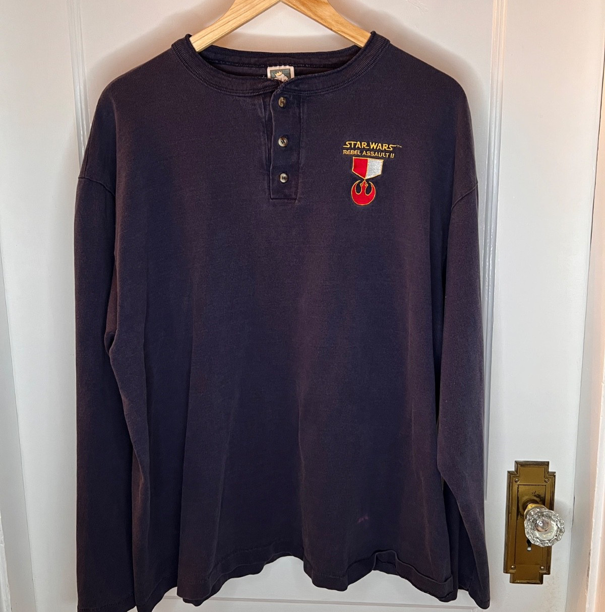 Vintage 90s LucasArts Star Wars Rebel Assault II Promo Henley XL Embroidered