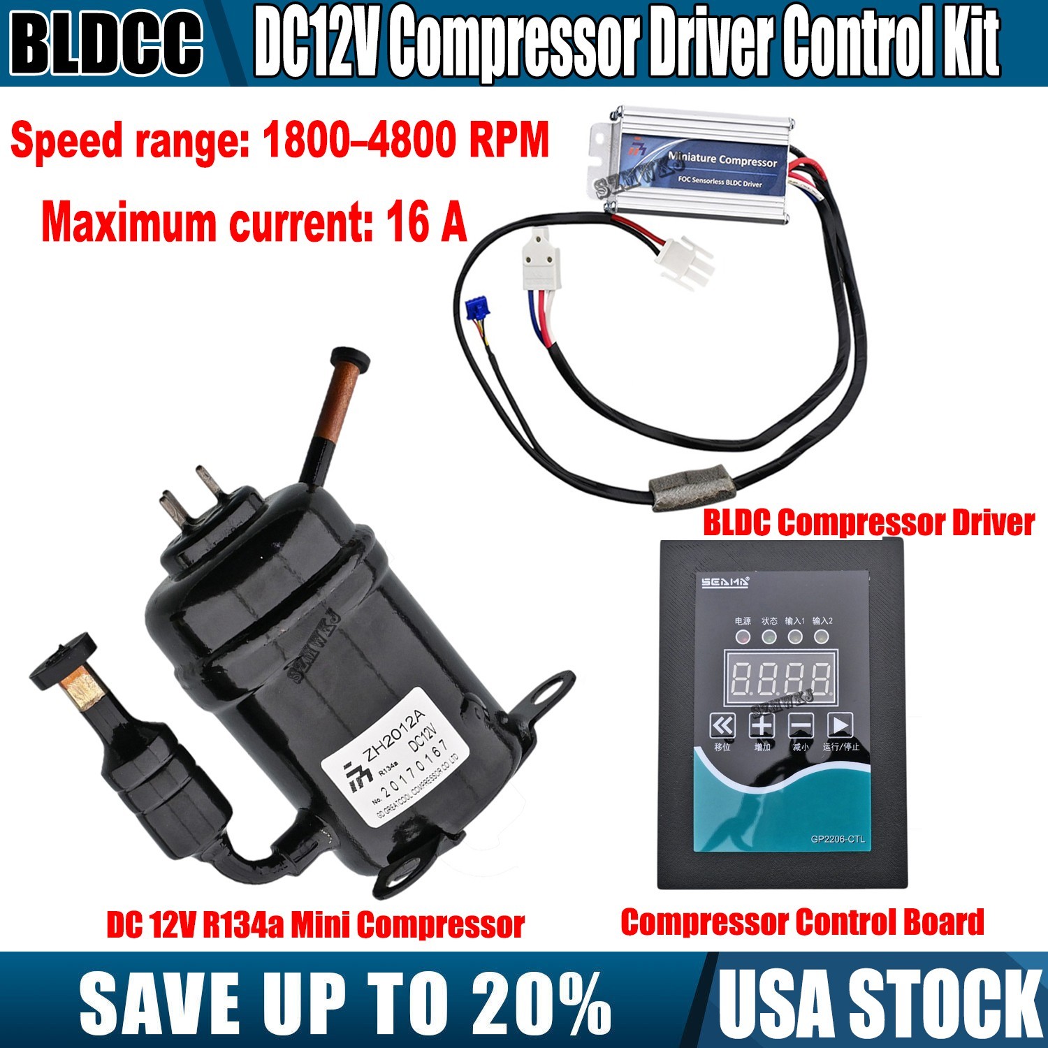 12V DC Mini R134a Brushless Refrigeration Compressor BLDC FOC Driver Control Kit