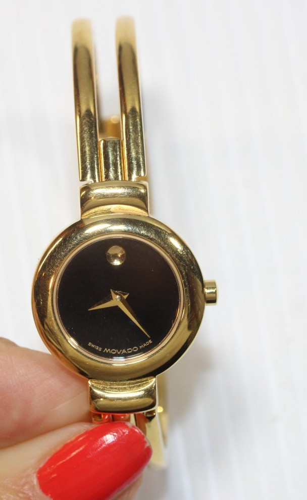 GOLD TONE Movado Amorosa Ladies Bangle Watch 88.A1.809.A  NEW Battery 6.75\