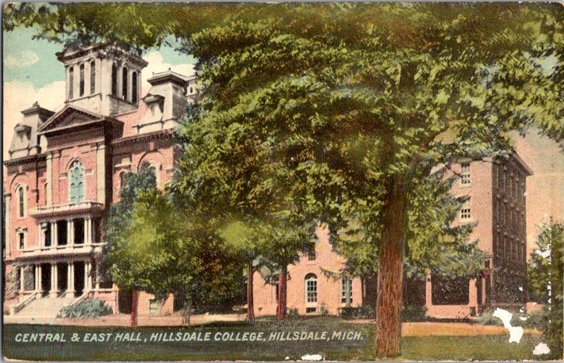 Postcard Central & East Hall Hillsdale College Hillsdale MI Michigan 1914 H-597 Postcard Central & East Hall Hillsdale College Hillsdale MI Michigan 1914 H-597