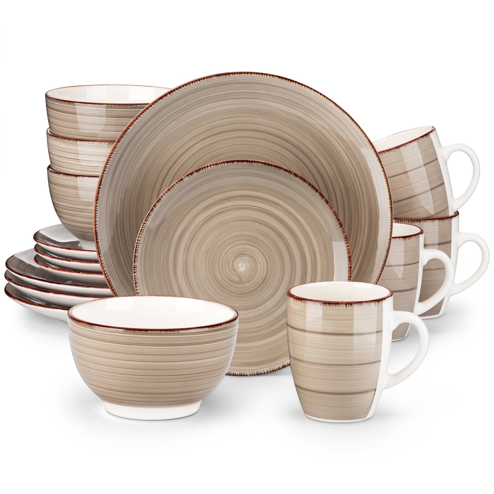 Vancasso 16 Piece Stoneware Dinnerware Set, Creme, Service for 4, Bella Series