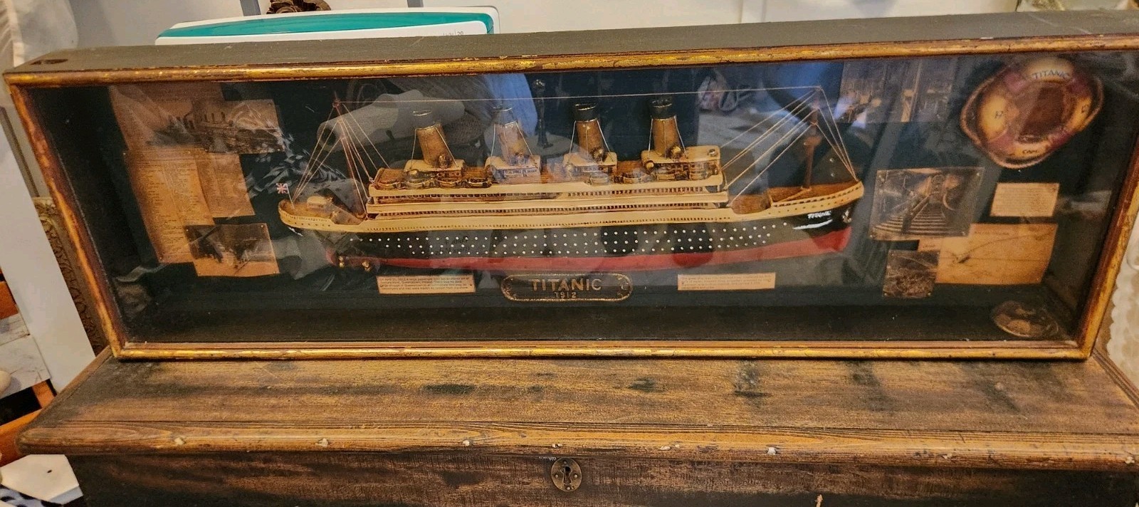Vintage  Titanic Model Ship Diorama  Framed W Glass Shadow Box Large 41\
