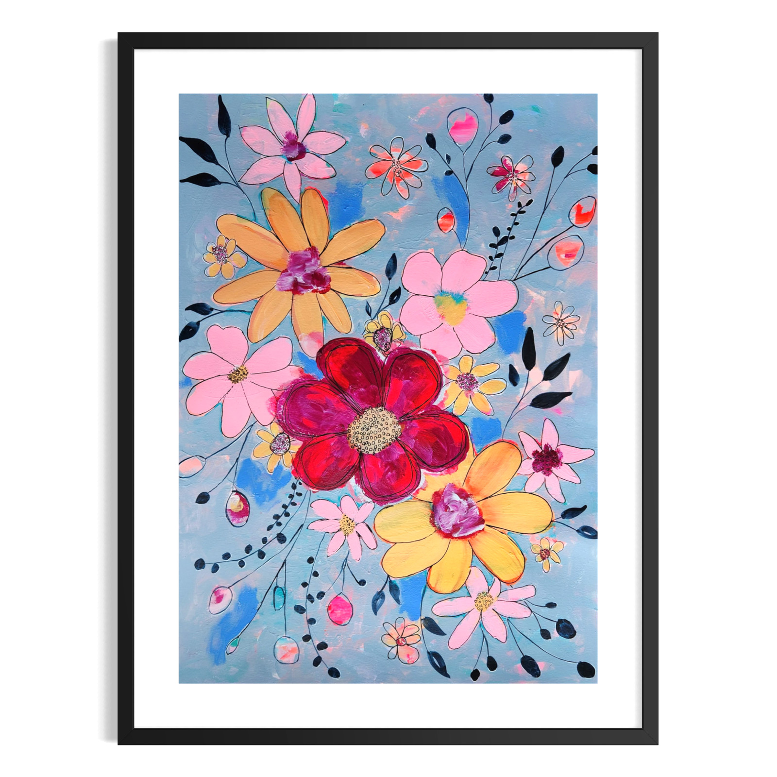 Original Abstract 18x24 Botanical Flower Acrylic Painting Signed Bold Wall Art Original Abstract 18x24 Botanical Flower Acrylic Painting Signed Bold Wall Art