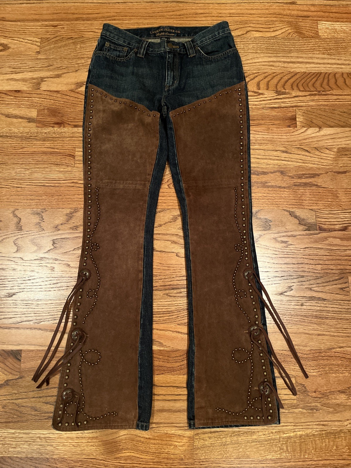 RARE Y2K LAUREN JEANS RALPH SUEDE LEATHER WESTERN CORE RODEO BOOTCUT JEANS 4 RARE Y2K LAUREN JEANS RALPH SUEDE LEATHER WESTERN CORE RODEO BOOTCUT JEANS 4