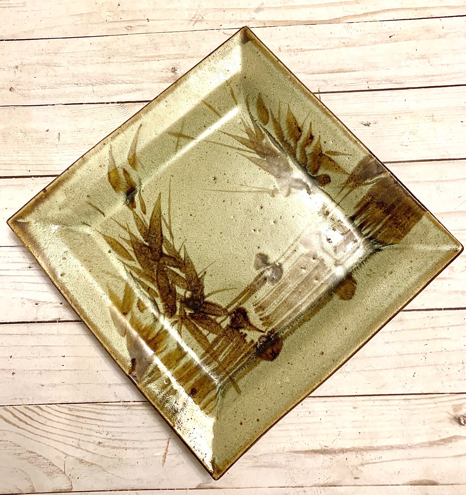 Beautiful Vintage Studio Art Pottery Square Tray Tan Brown Drip Glaze Beautiful Vintage Studio Art Pottery Square Tray Tan Brown Drip Glaze