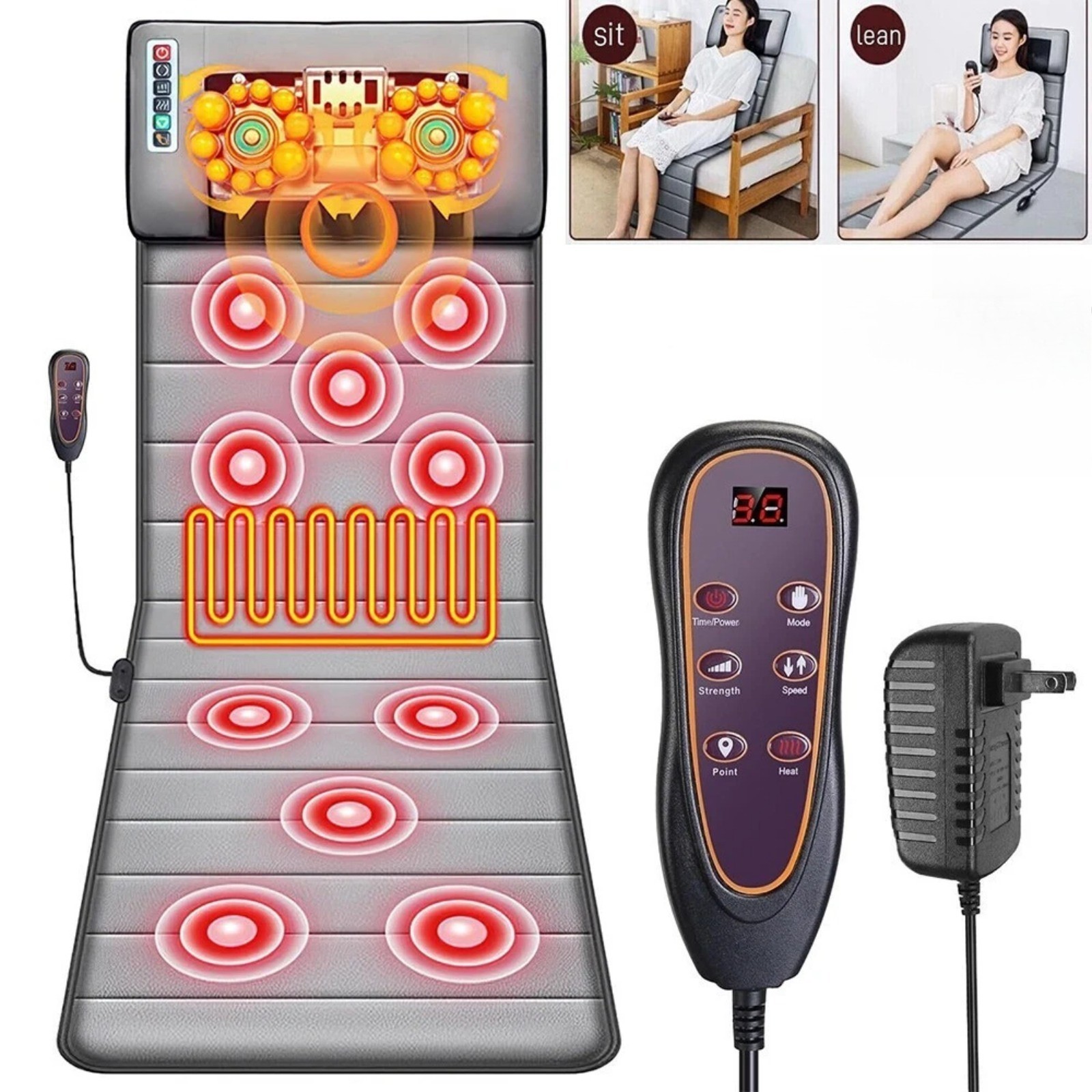 Full Body Electric Massage Mat w/Heat Vibration Massage Pad Cushion Back Massage