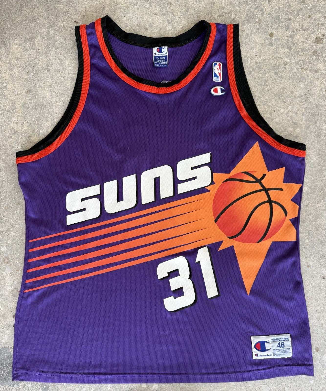 VINTAGE SHAWN MARION JERSEY PHOENIX SUNS CHAMPION PURPLE SUNBURST 48 XL BOOKER