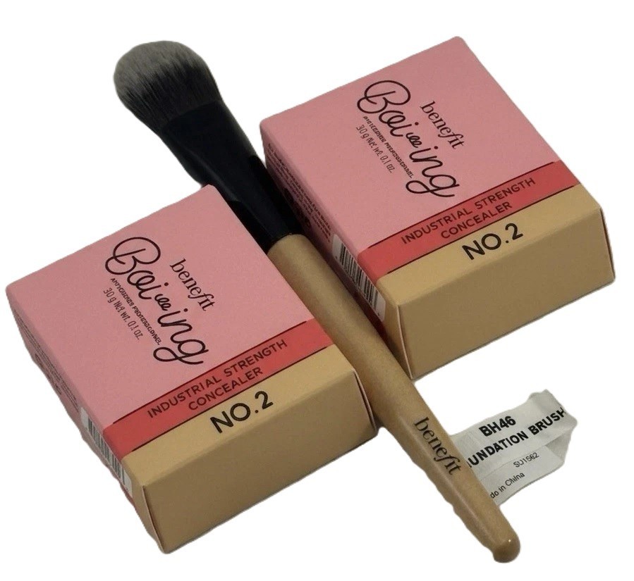 Set of 2 -BENEFIT Boi-ing Industrial Strength Concealer No.2 + Brush NEW SEALED Set of 2 -BENEFIT Boi-ing Industrial Strength Concealer No.2 + Brush NEW SEALED