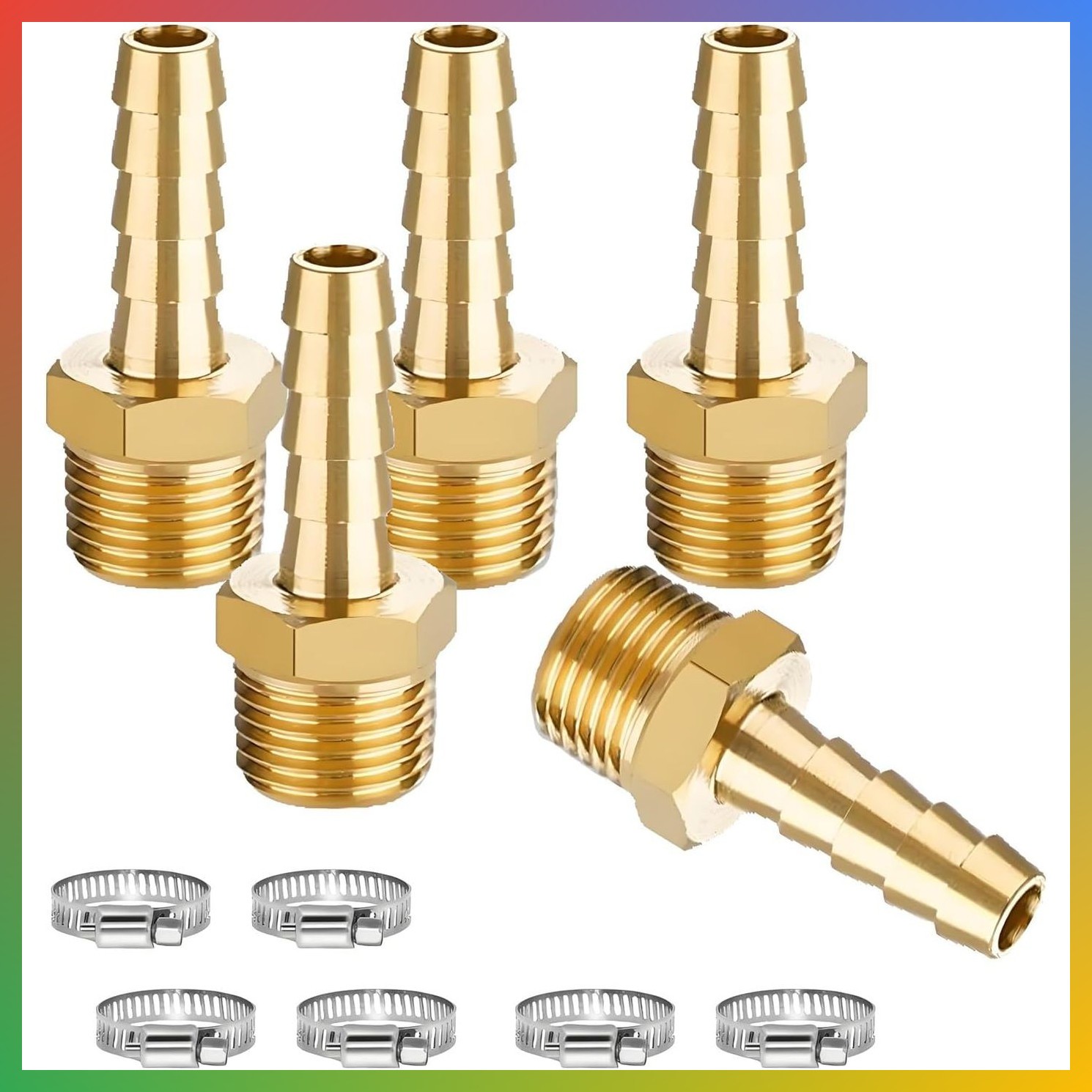 5 Pcs Brass Hose Barb Fittings, 1/4 NPT to 3/8 Barb, Male Thread Hose Barb Adapt 5 Pcs Brass Hose Barb Fittings, 1/4 NPT to 3/8 Barb, Male Thread Hose Barb Adapt