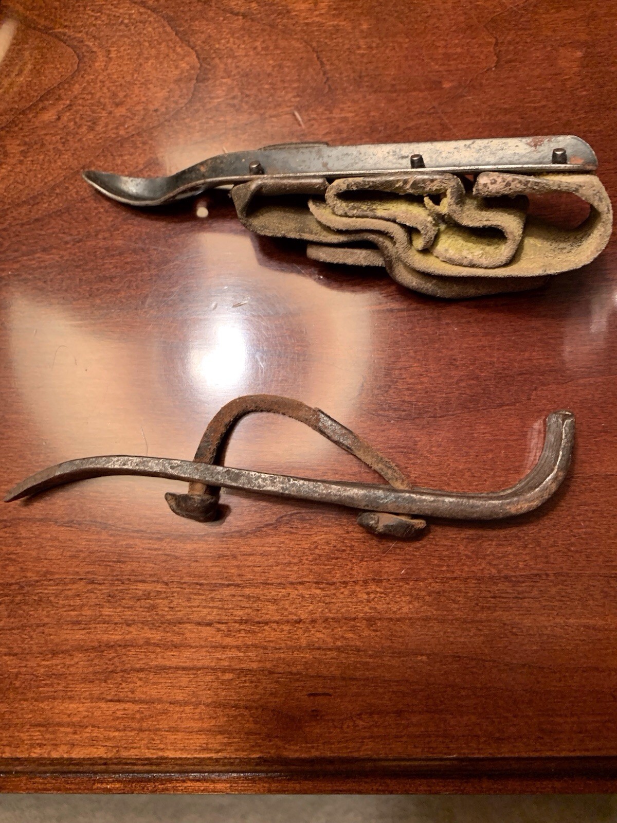 Two (2) Antique Corn Husker Shucker, Metal Hand Leather Handle Farm Tool