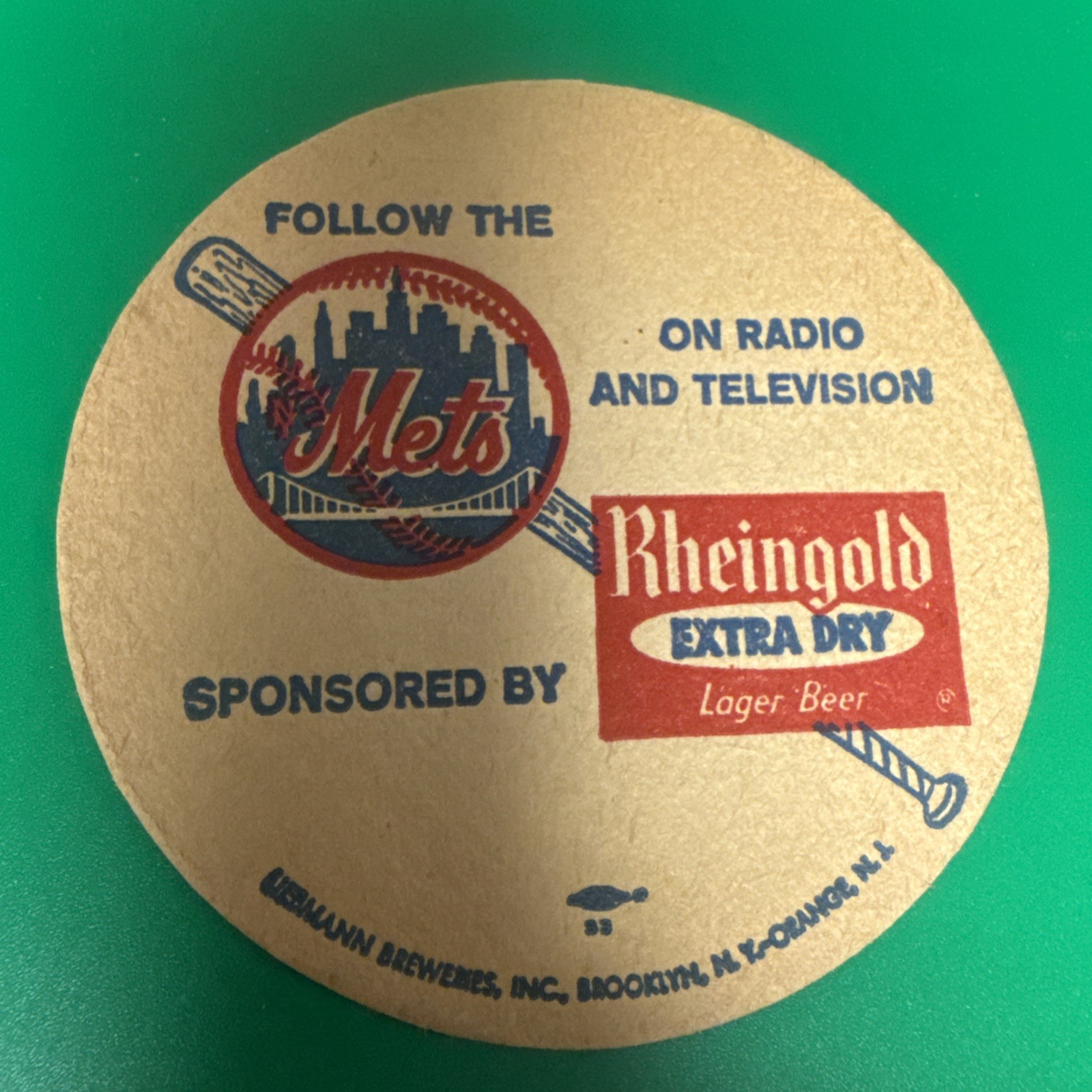 Rare Vintage Original 1962 New York Mets Rheingold Brooklyn Beer Coaster. Rare Vintage Original 1962 New York Mets Rheingold Brooklyn Beer Coaster.