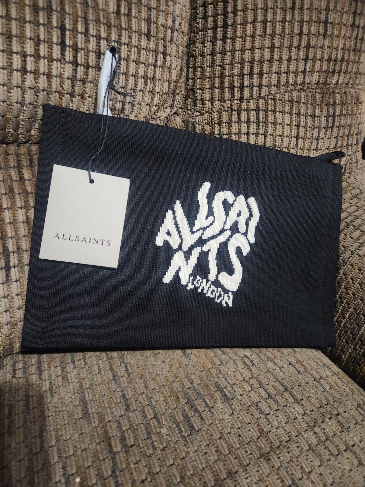 AllSaints Izzy Orlando Clutch Bag 12x8in Black Recycled Polyester Knit AllSaints Izzy Orlando Clutch Bag 12x8in Black Recycled Polyester Knit