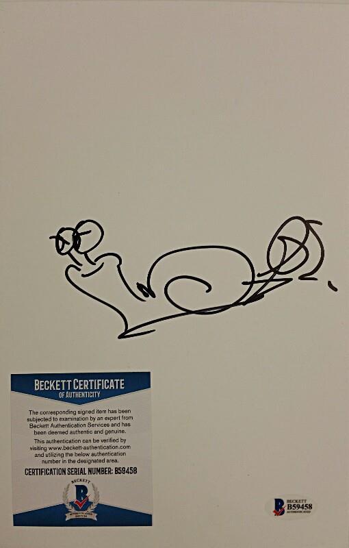 DAVID SOREN Signed 7x10 Sketch Dreamworks Turbo Snail Animator Beckett BAS COA