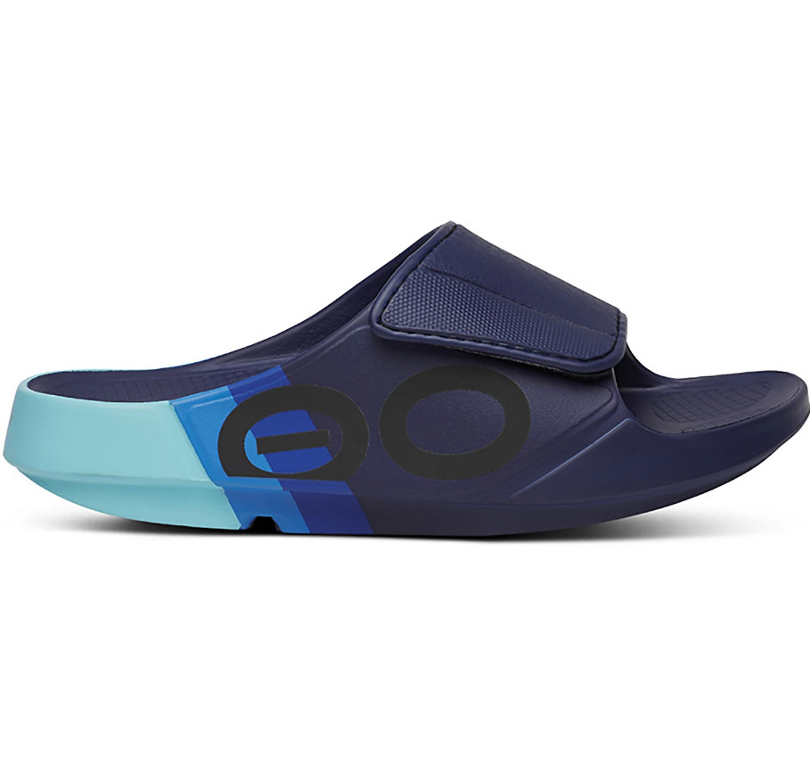 OOFOS Adults' Sport Flex Rally Limited Edition Recovery Slides, Navy / Blue