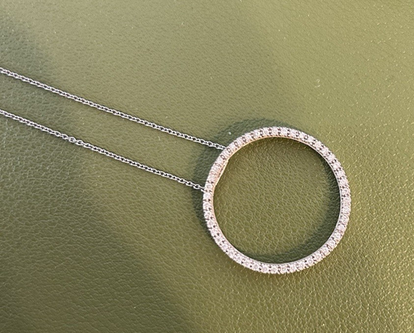 Diamond Circle Pendant Necklace 14K White Gold 20\ Diamond Circle Pendant Necklace 14K White Gold 20\