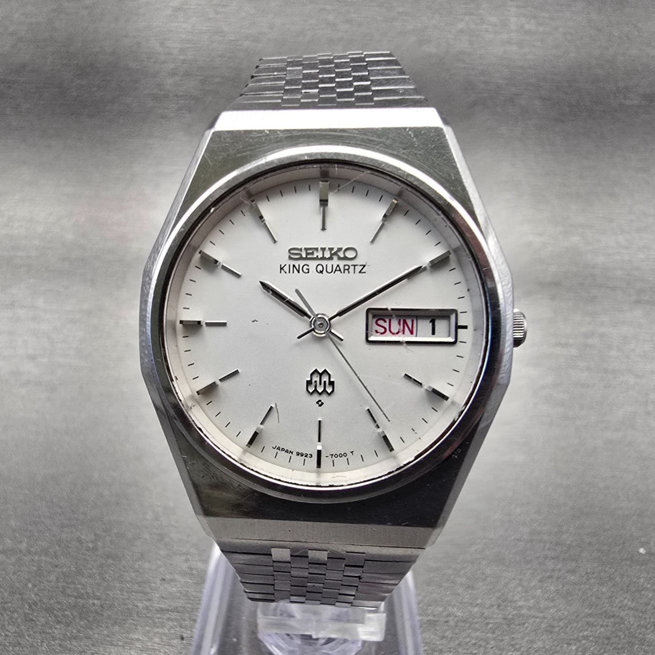 Seiko King Quartz Watch Men 35mm White Dial Silver Tone Daydate 9923-7000 NewBat Seiko King Quartz Watch Men 35mm White Dial Silver Tone Daydate 9923-7000 NewBat