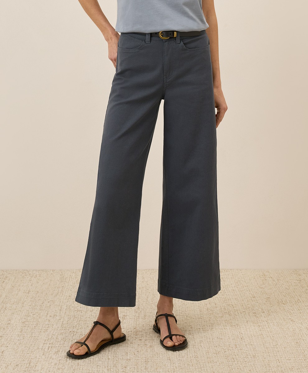 Pact Women\'s Stretch Twill Wide Leg Pant Large Storm Color Comfortable Bottoms