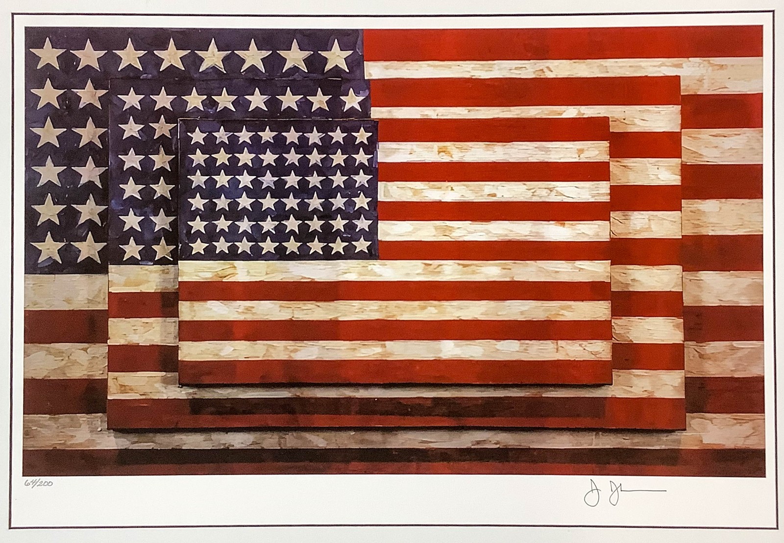 Jasper Johns American Flag Hand Signed Art Print 16x20 Matted with Certificate
