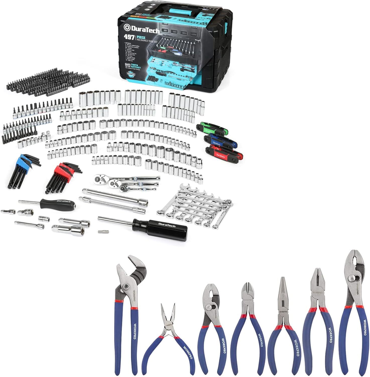 DURATECH 497-Piece Mechanics Tool Set SAE/Metric Sockets& WORKPRO 7PC Pliers Set DURATECH 497-Piece Mechanics Tool Set SAE/Metric Sockets& WORKPRO 7PC Pliers Set