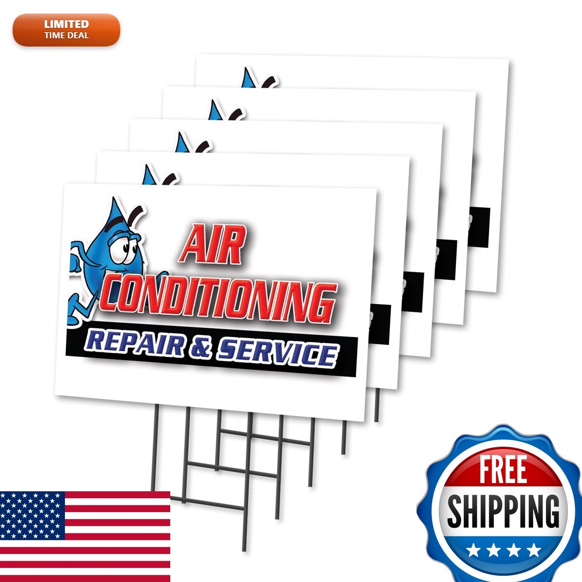 SignMission C-1824-5PACK Air Conditioning Repair & Service 5 Pack 18x24 Yard