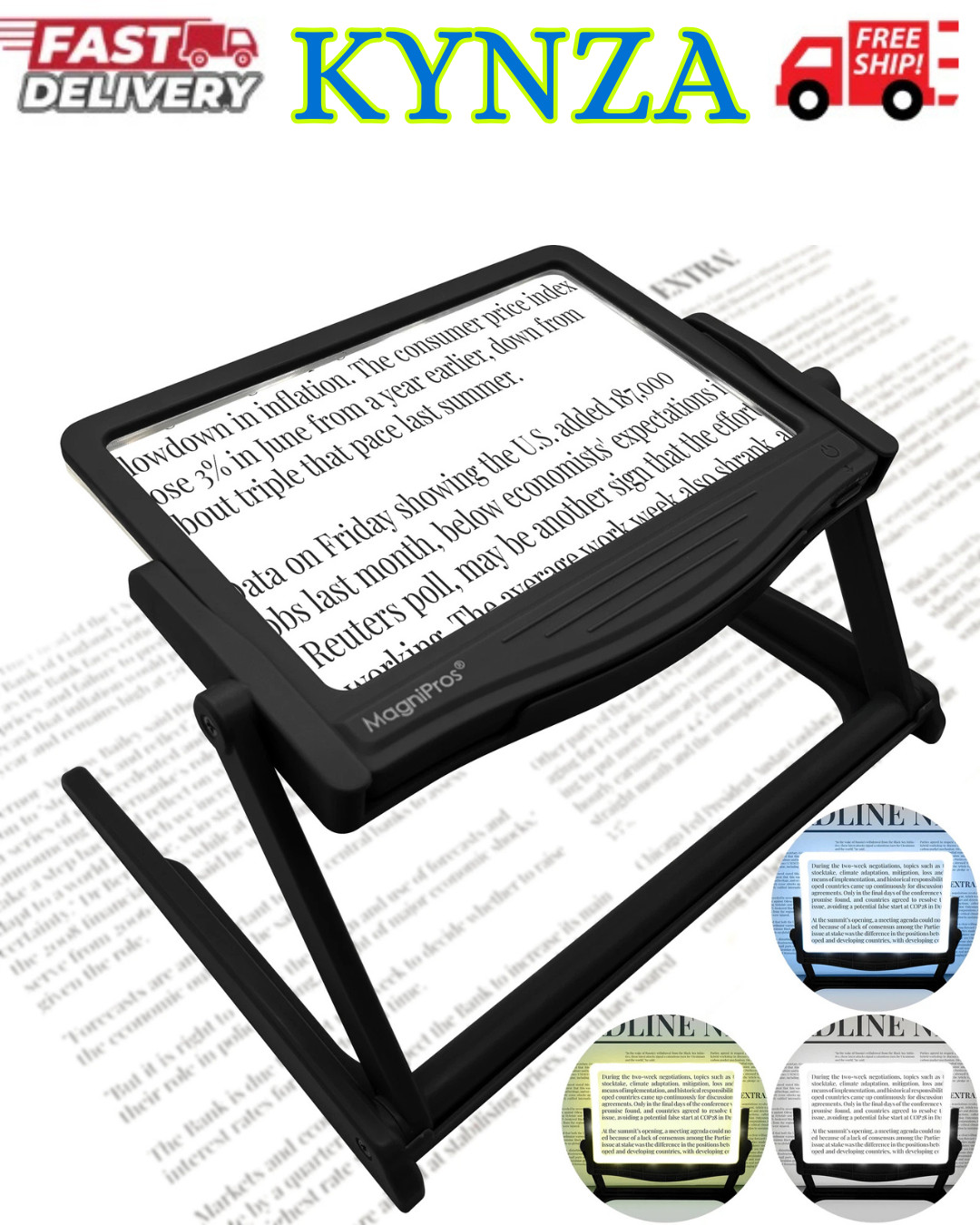 MAGNIPROS Patented 5X Large LED Page Magnifier with Detachable Stand | Eye Carin