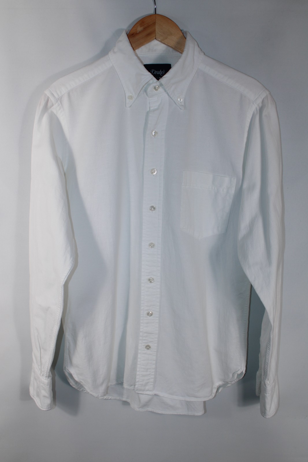 Drake’s Men’s Size 15 3/4 - 40 White Long Sleeve Oxford Shirt Made in England