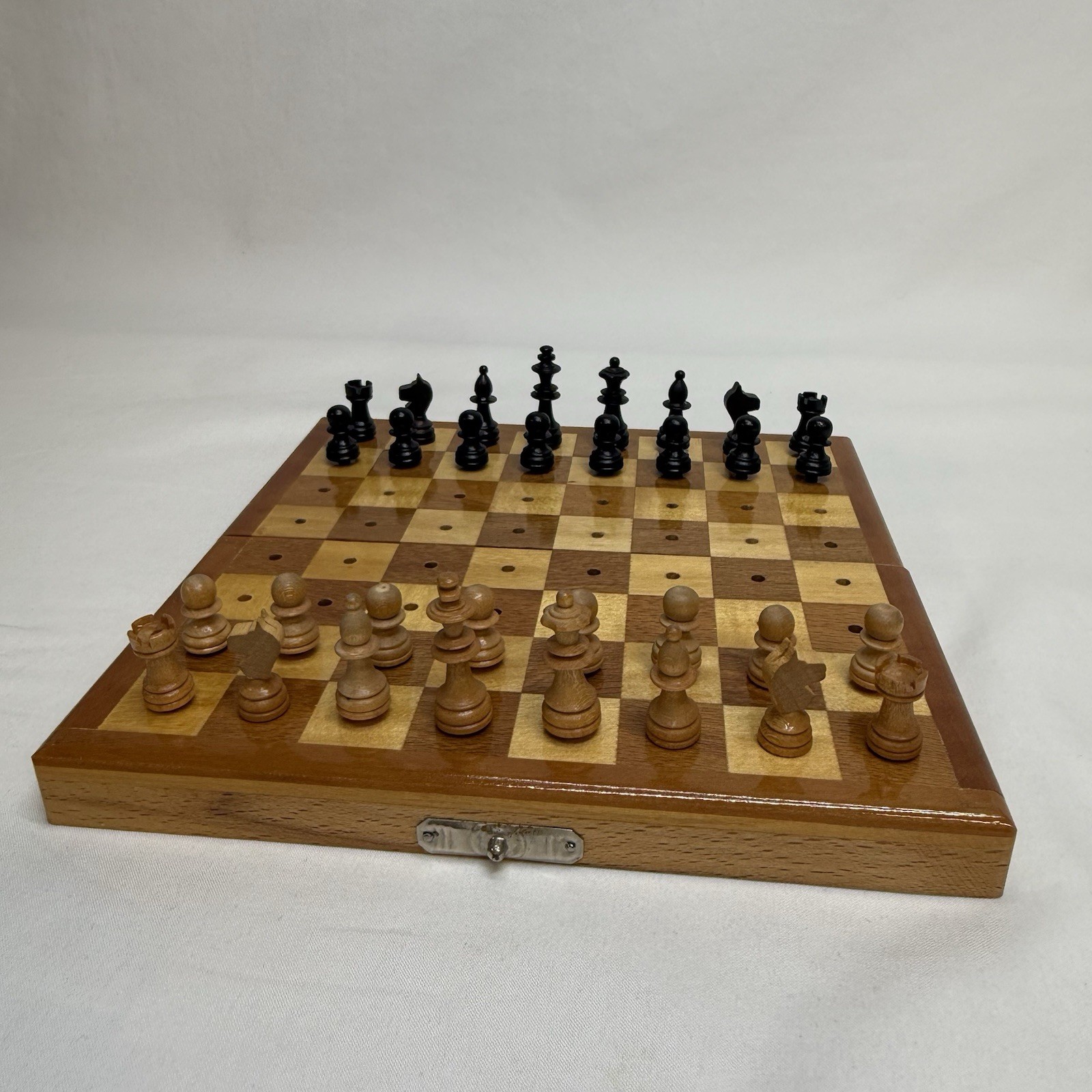 Rare Vintage German Wooden Chess Set Folding Pocket Travel Board 15.5cm