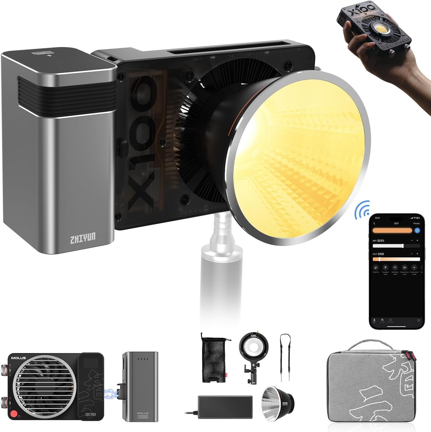 Zhiyun MOLUS X100 Combo 100w COB Led Video Light W. Reflector & Bowens Adapter Zhiyun MOLUS X100 Combo 100w COB Led Video Light W. Reflector & Bowens Adapter
