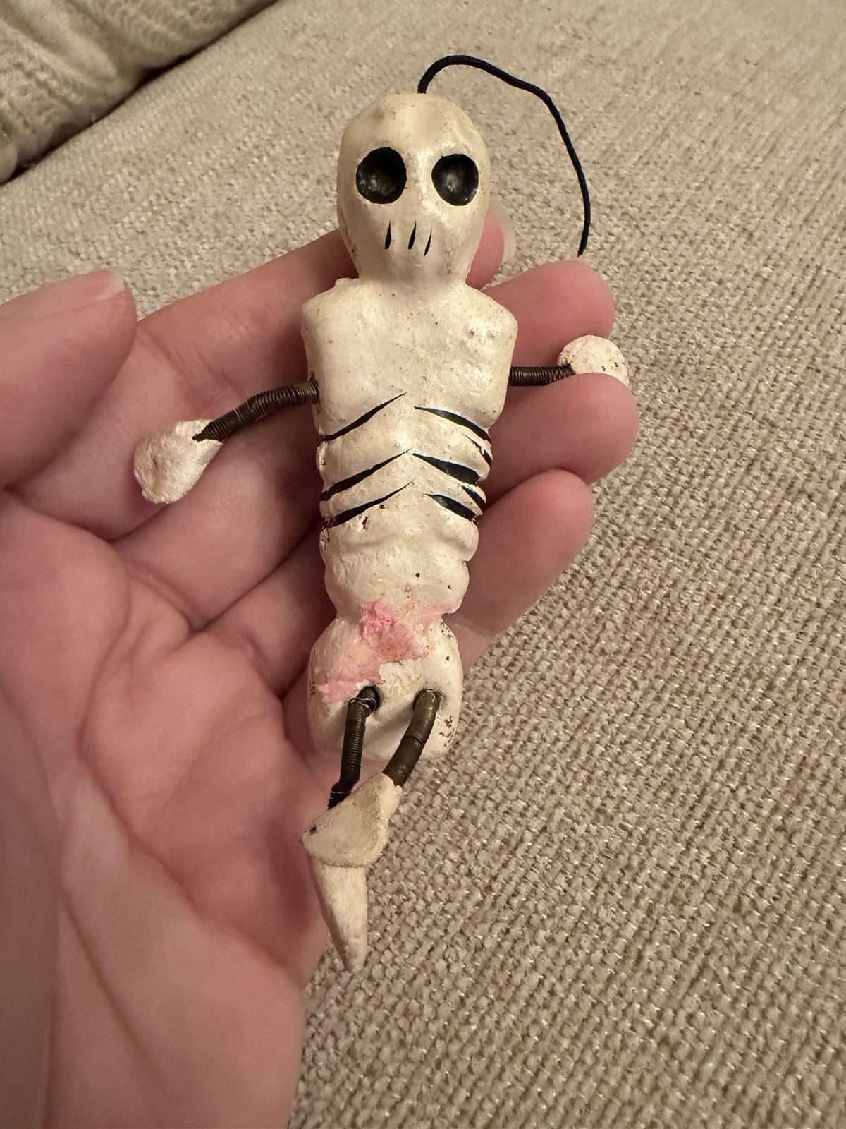 Antique Composition Skeleton Doll Halloween Decoration c.1920s–40s 4”