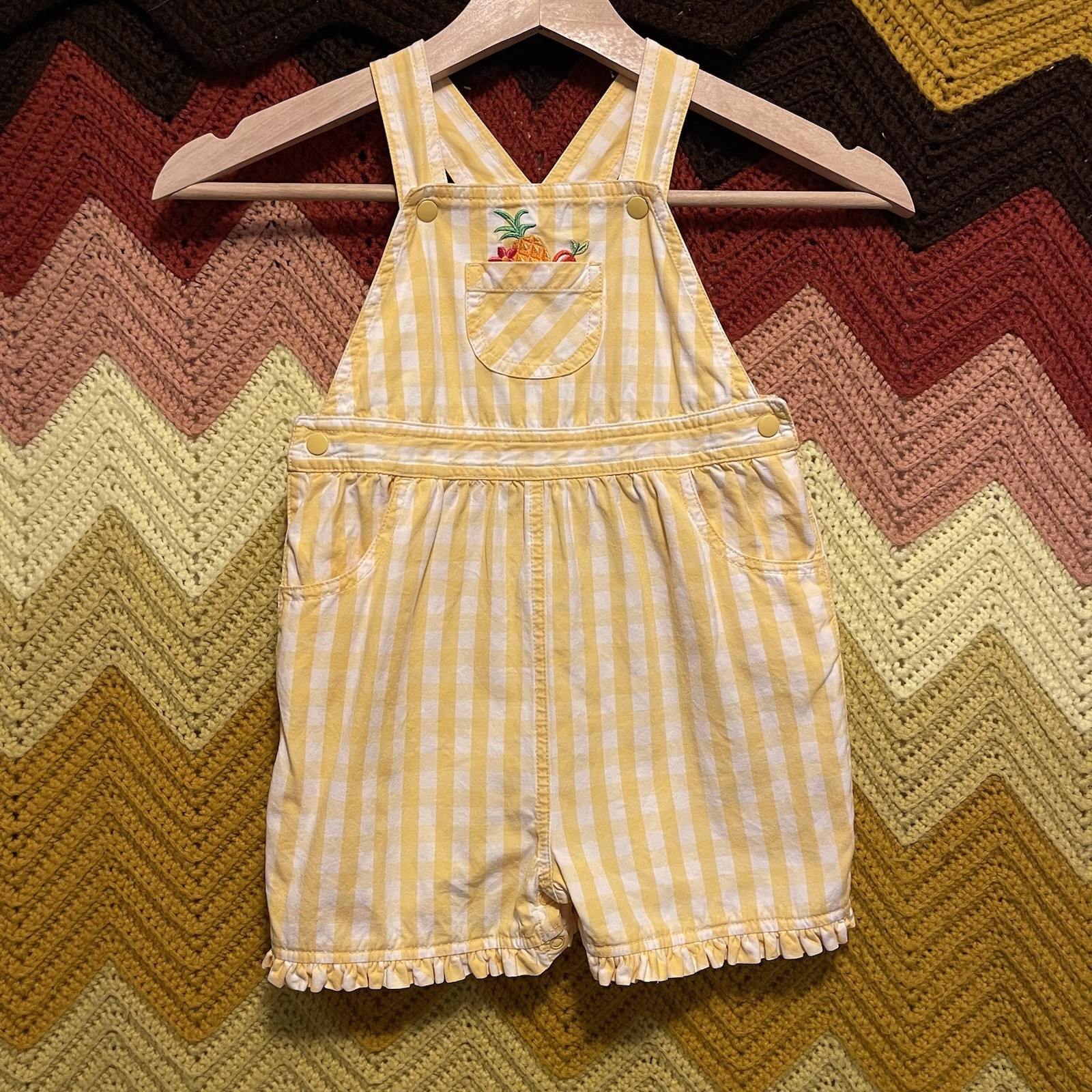 GYMBOREE TODDLER GIRL 18-25 MO SHORTALL YELLOW/ WHITE STRIPES Y2K Vintage 2001