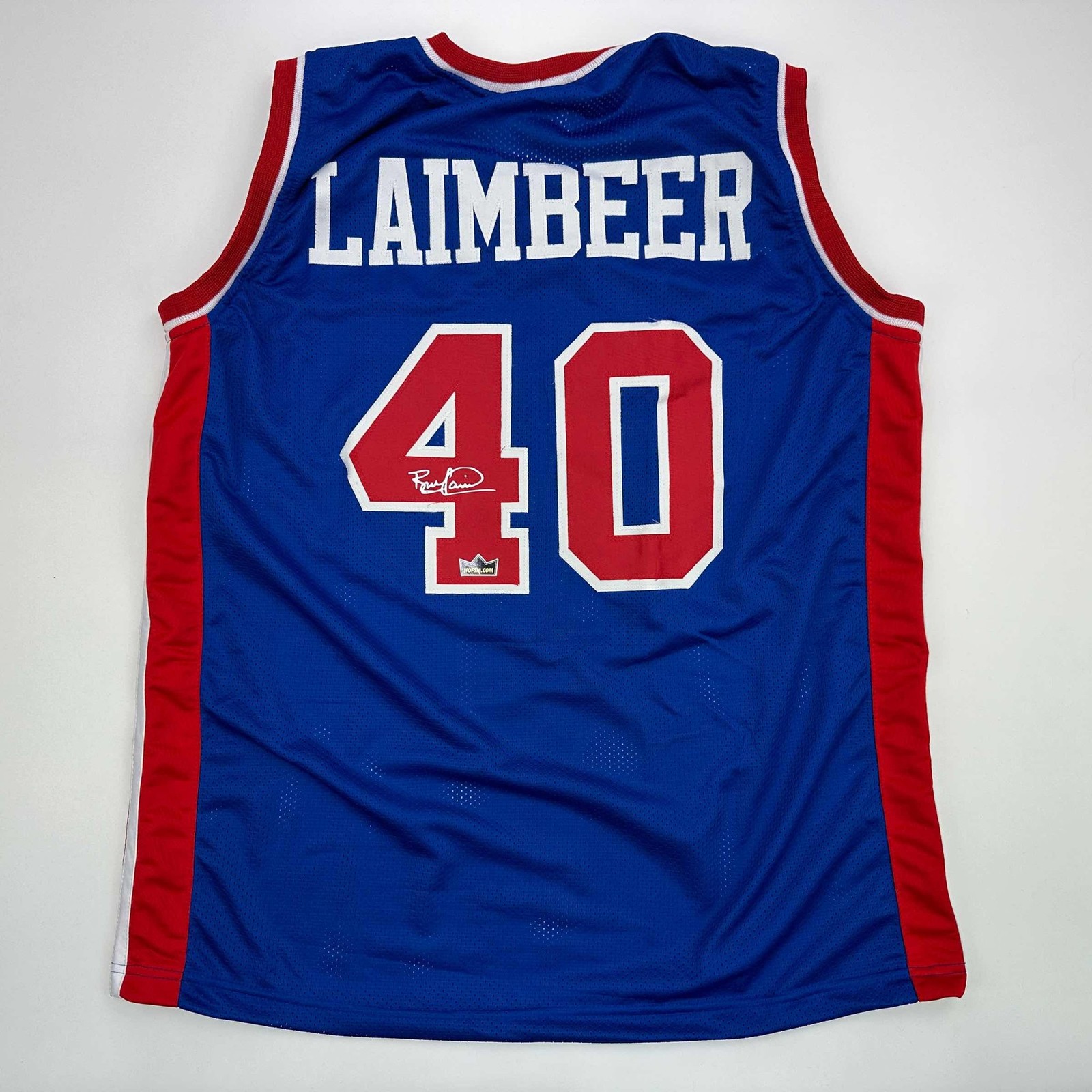 Facsimile Autographed Bill Laimbeer Detroit Blue Jersey Size Men's XL Facsimile Autographed Bill Laimbeer Detroit Blue Jersey Size Men's XL