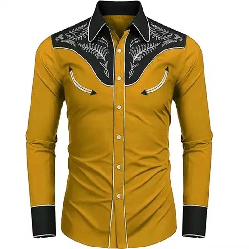 Men's Western Cowboy Shirt Long Sleeve Retro Printing Casual Buttons Down Shirt Men's Western Cowboy Shirt Long Sleeve Retro Printing Casual Buttons Down Shirt