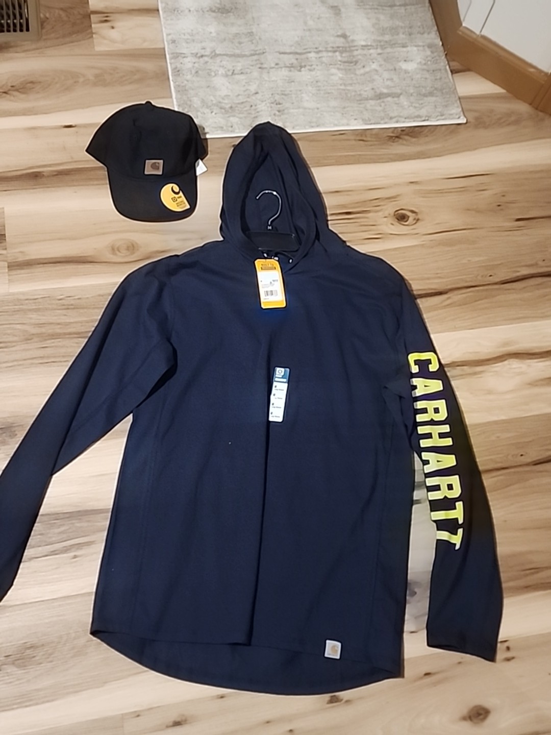 Carharrt Force Relaxed Fit Hooded Long Sleeve Navy Shirt Size Medium With Hat Carharrt Force Relaxed Fit Hooded Long Sleeve Navy Shirt Size Medium With Hat