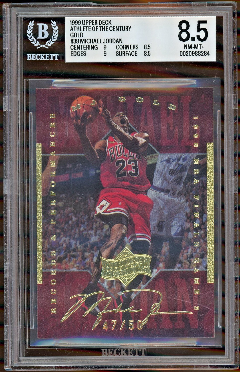 1999 Upper Deck Athlete Of The Century #38 Michael Jordan /50 Gold BGS 8.5 1999 Upper Deck Athlete Of The Century #38 Michael Jordan /50 Gold BGS 8.5