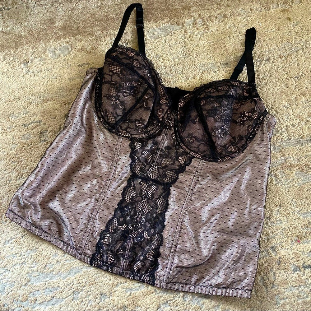 Torrid NWT Bustier Underwired Corset Basque Bra Boned Opaque Lace Black Tan: 2 Torrid NWT Bustier Underwired Corset Basque Bra Boned Opaque Lace Black Tan: 2