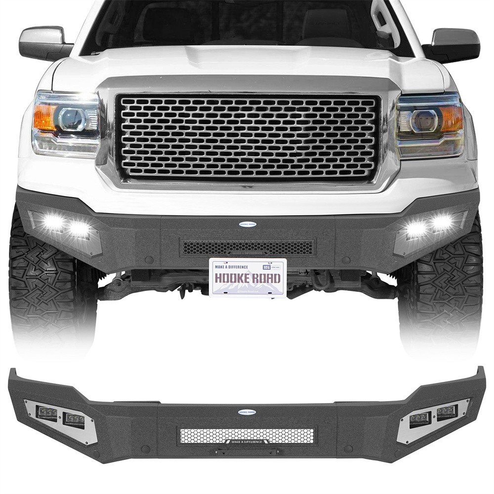 Fit 2014 2015 GMC Sierra 1500 Offroad Steel Front Bumper w/ 4x LED Lights
