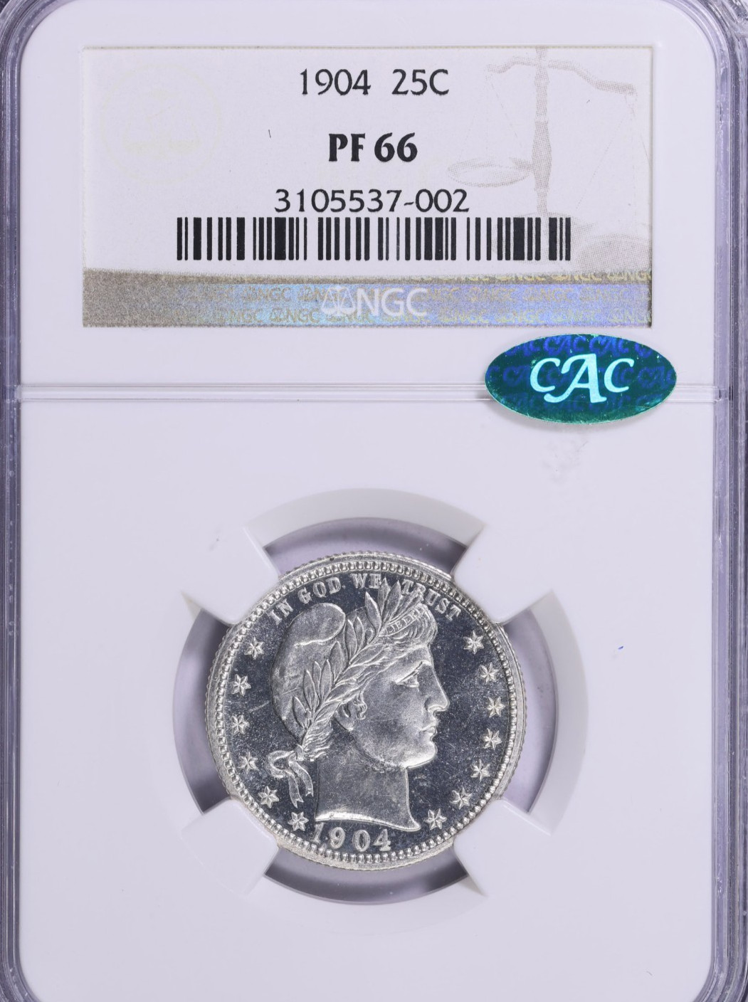 1904 Barber Quarter : NGC PF66 CAC Sticker 1904 Barber Quarter : NGC PF66 CAC Sticker