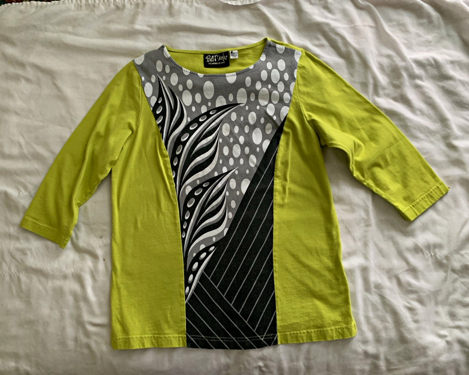 Bob Mackie Wearable Art Women\'s Top S Regular Green Gray Polk 3/4 sleeves Bob Mackie Wearable Art Women\'s Top S Regular Green Gray Polk 3/4 sleeves