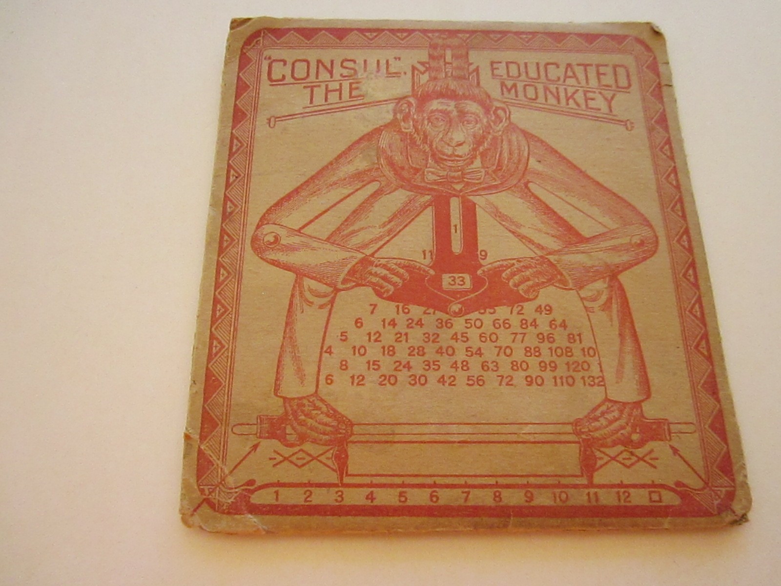 Consul The Educated Monkey Original 1916 Antique Tin Calculator w/orig pkg/inst.
