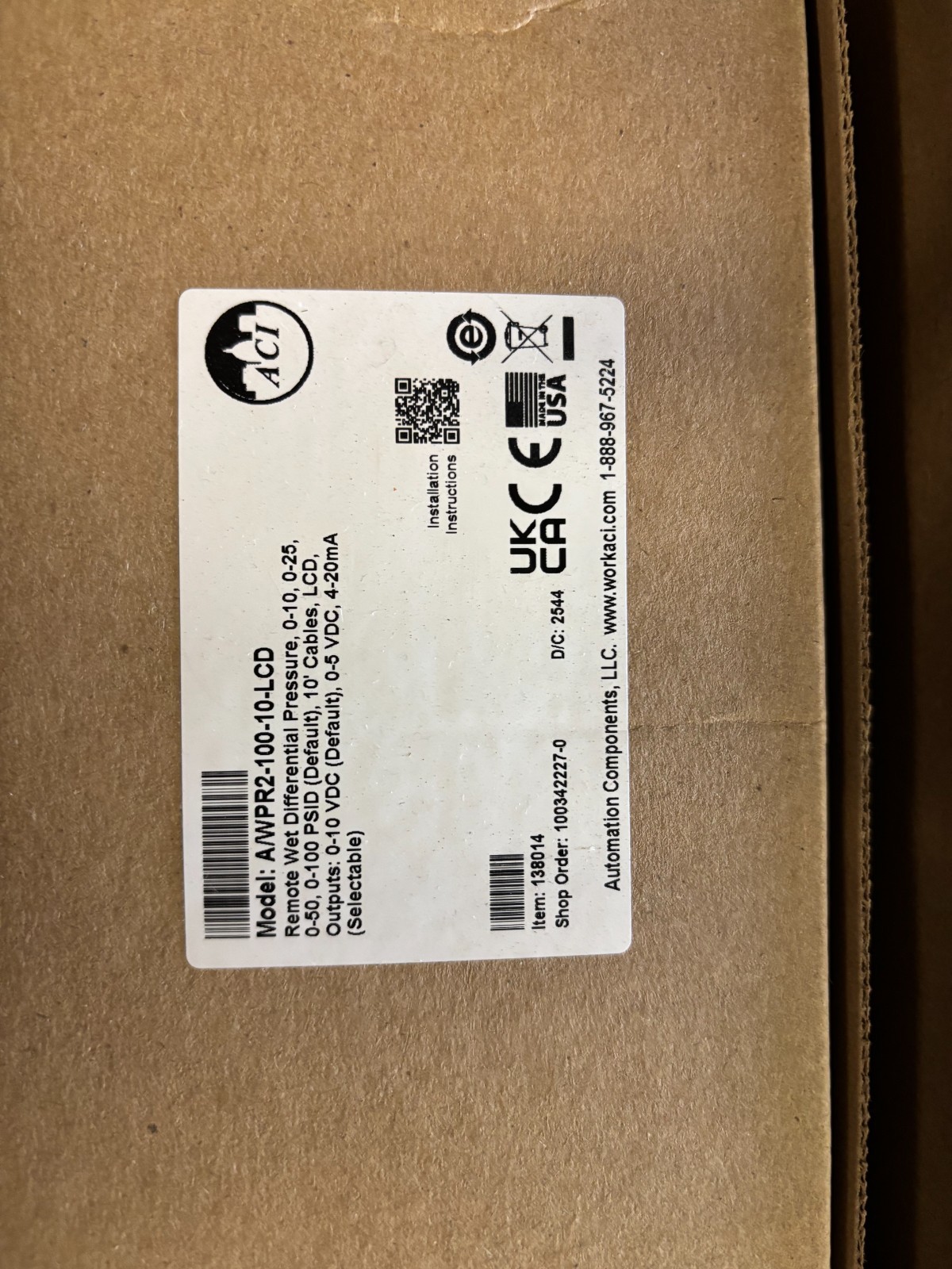 Automation Components Inc (ACI) A/WPR2-100-10-LCD Remote Wet DP Sensor