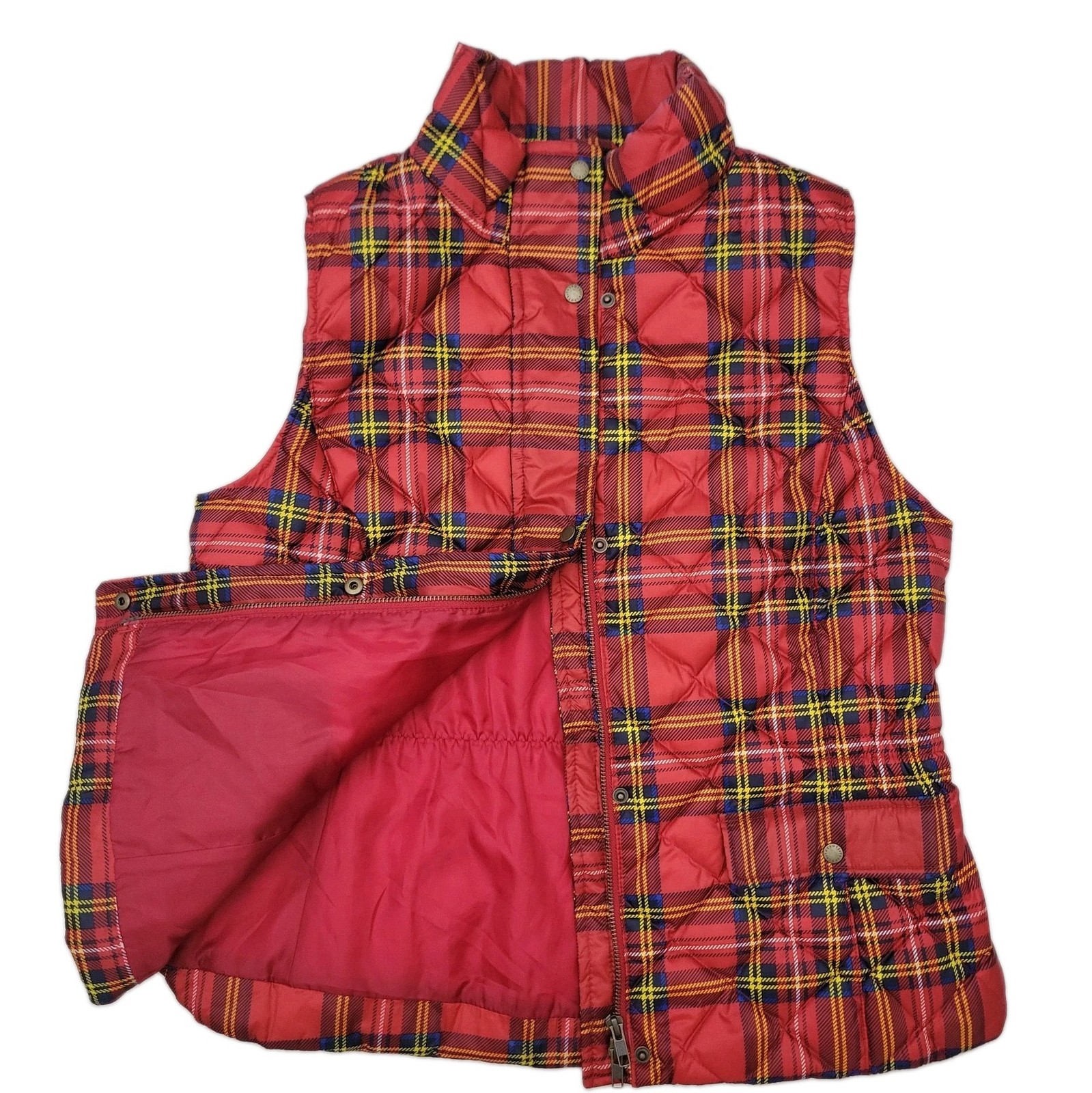 Talbots Red Vest Quilted Multi Tartan Plaid 80% Down Puffer Zip M Holiday Talbots Red Vest Quilted Multi Tartan Plaid 80% Down Puffer Zip M Holiday