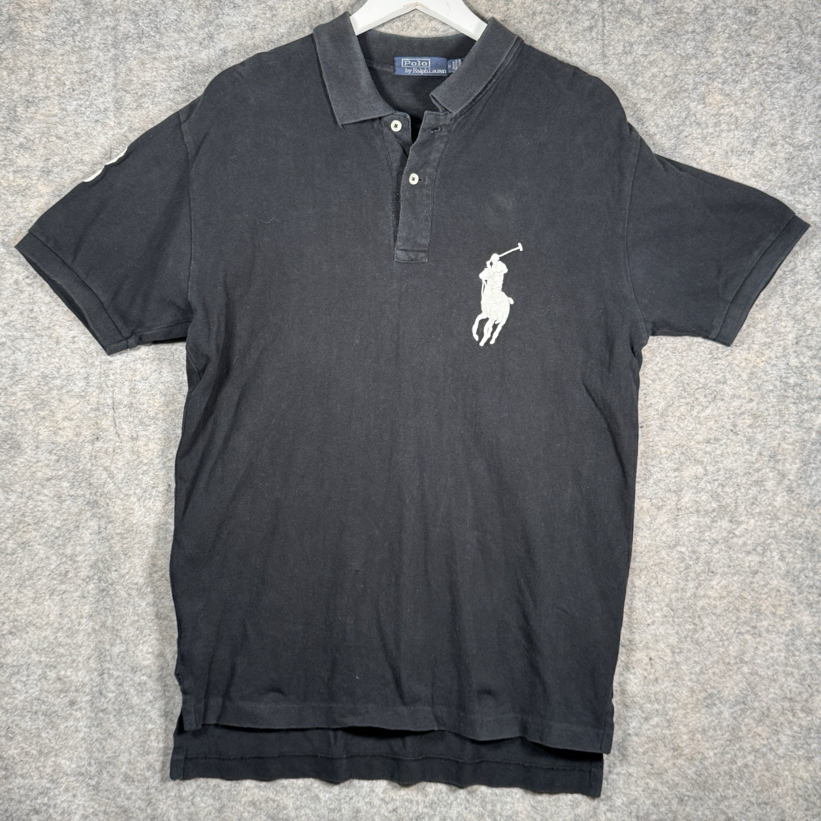 Vintage Polo Ralph Lauren Black Big Pony #3 Polo Collared Shirt Mens Sz M 21x31
